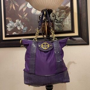 Purple Tote Bag with Croc-Trim and Gold Hardware